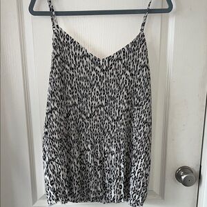 Umgee Black and off white animal print pleated spaghetti strap, tank/blouse/top